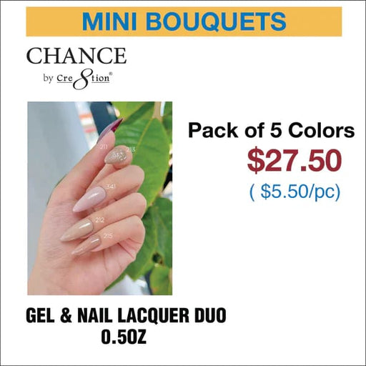Chance Gel & Nail Lacquer Duo 0.5oz - Set of 5 colors (211-213-341-212-215) by Cre8tion - OceanNailSupply