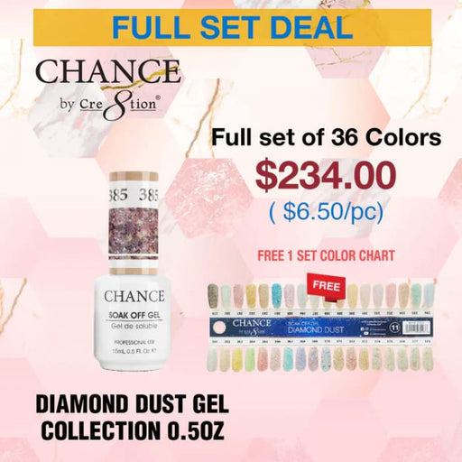 Chance Soak Off Gel 0.5oz - Diamond Dust Collection - Full set 36 New Colors #361 - #396 - OceanNailSupply