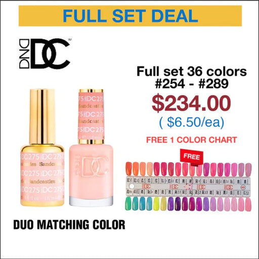DND DC Duo Matching Color - Full set 36 colors #254 - 289 w/ Color Chart #8 - OceanNailSupply
