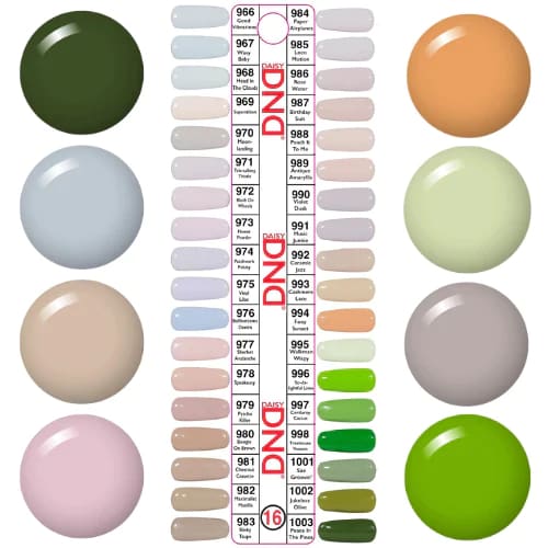 DND Duo Matching Color - Full set 36 colors - 16 #966- #1003 w/ 1 Color Chart - OceanNailSupply