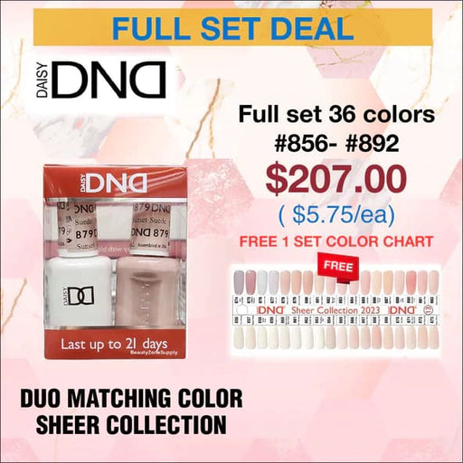 DND Duo Matching Color - Sheer Collection - Full set 36 colors #856 - #892 w/ 1 color chart - OceanNailSupply