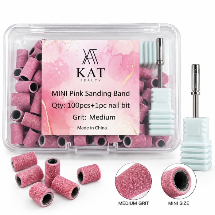 100PCS PINK MINI SANDING BAND & 1PC NAIL BIT - KAT BEAUTY (COMING SOON) - OceanNailSupply