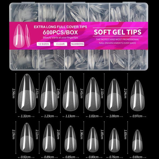 600PCS Full Coverage Soft Gel Extension Nail Tips - Almond Medium - OceanNailSupply