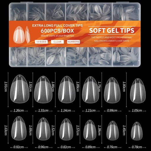 600PCS Full Coverage Soft Gel Extension Nail Tips - Almond Short - OceanNailSupply