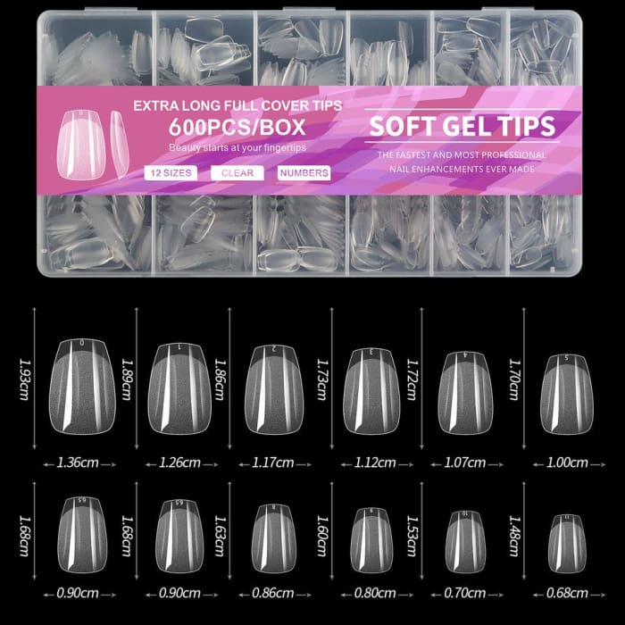 600PCS Full Coverage Soft Gel Extension Nail Tips - Coffin Short - OceanNailSupply