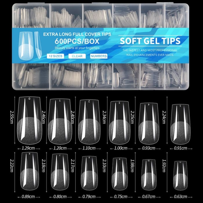 600PCS Full Coverage Soft Gel Extension Nail Tips - Square Medium - OceanNailSupply