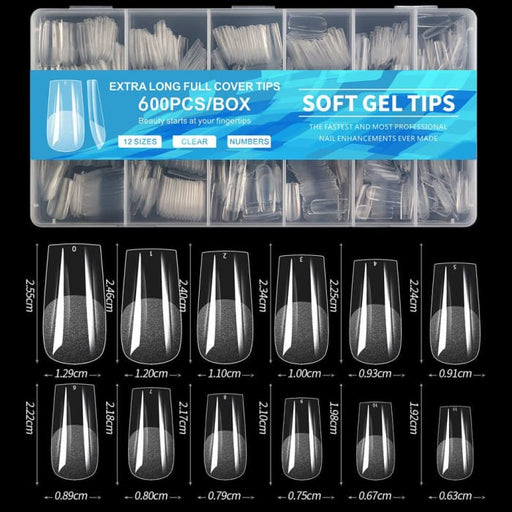 600PCS Full Coverage Soft Gel Extension Nail Tips - Square Medium - OceanNailSupply