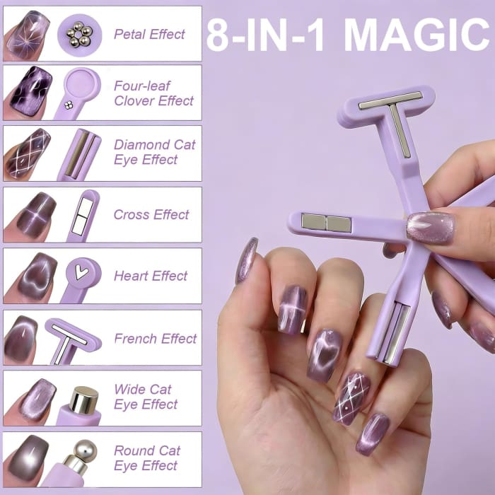 8-in-1 Cat Eye Magnet Tool – Multi-Design Nail Art Magnet - OceanNailSupply