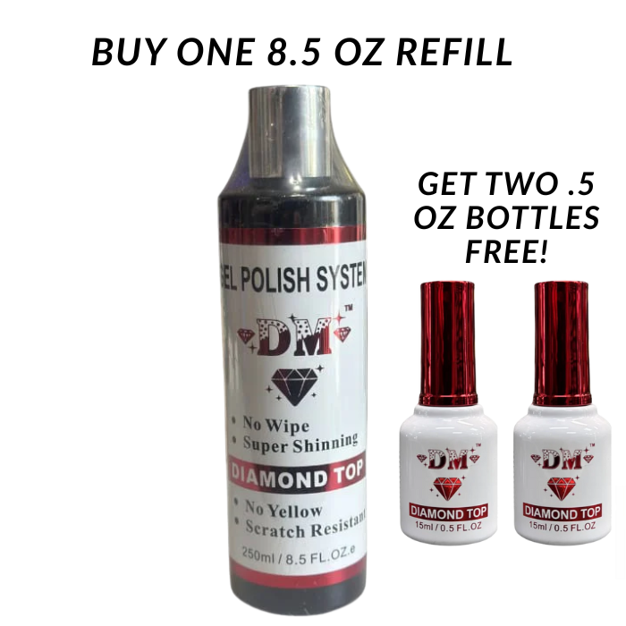DM Top Gel No Wipe - 8.5 oz. Refill + (Two Free 0.5oz Bottles)
