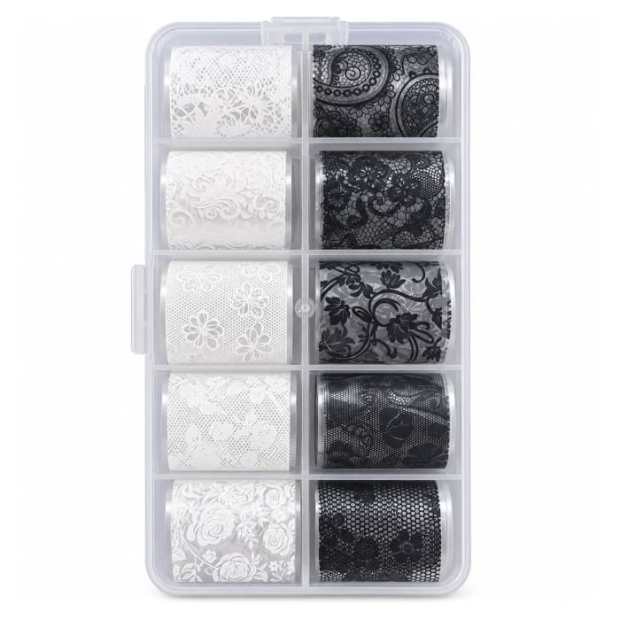 Black & White Lace Nail Foil Transfer Set – Floral & Vintage Designs - OceanNailSupply
