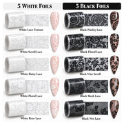 Black & White Lace Nail Foil Transfer Set – Floral & Vintage Designs - OceanNailSupply