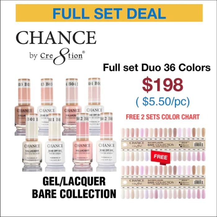 Chance Full Set - Matching Color Gel & Nail Lacquer 0.5oz - Bare Collection 36 Colors - OceanNailSupply