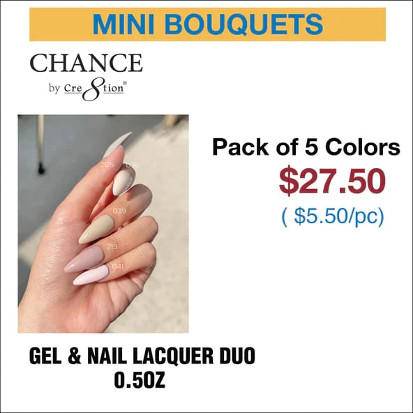 Chance Gel & Nail Lacquer Duo 0.5oz - Set of 5 colors (205-038-039-219-041) - OceanNailSupply