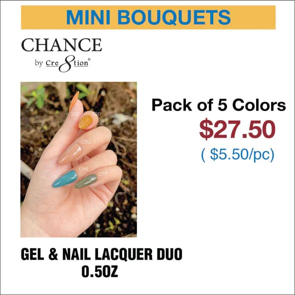Chance Gel & Nail Lacquer Duo 0.5oz - Set of 5 colors (302- 320- 030- 099- 077) - OceanNailSupply