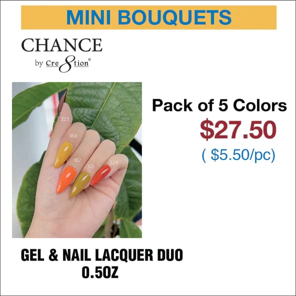 Chance Gel & Nail Lacquer Duo 0.5oz - Set of 5 colors (323- 184- 182- 321- 324) - OceanNailSupply