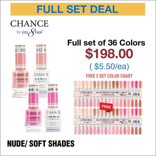 Chance Matching Color Gel & Nail Lacquer 0.5oz - 36 Colors #001-#036 - Nude/ Soft Shades Collection w/ 2 set Color Chart - OceanNailSupply