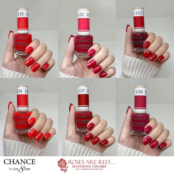Chance Matching Color Gel & Nail Lacquer 0.5oz - 36 Colors #109 - #144 - Roses Are Red... Collection w/ 2 set Color Chart - OceanNailSupply