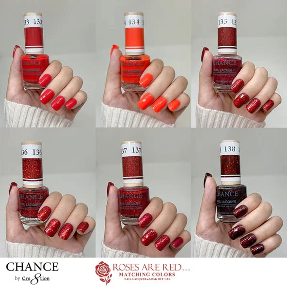 Chance Matching Color Gel & Nail Lacquer 0.5oz - 36 Colors #109 - #144 - Roses Are Red... Collection w/ 2 set Color Chart - OceanNailSupply