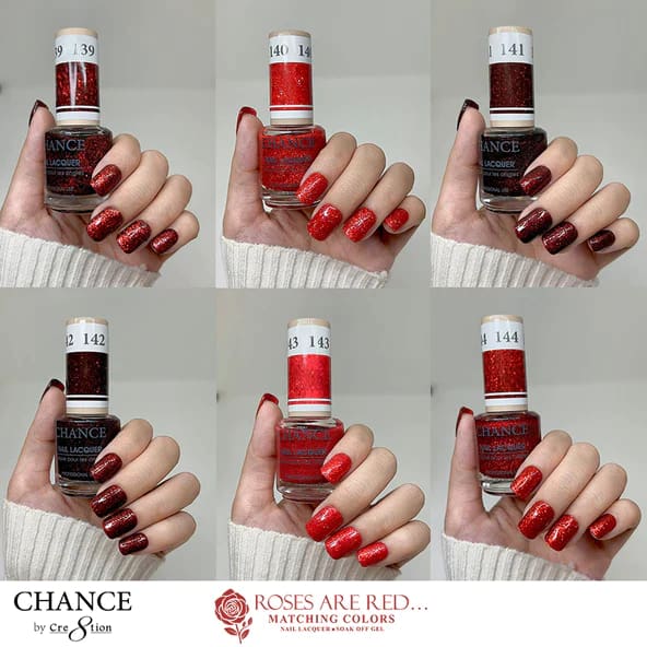 Chance Matching Color Gel & Nail Lacquer 0.5oz - 36 Colors #109 - #144 - Roses Are Red... Collection w/ 2 set Color Chart - OceanNailSupply