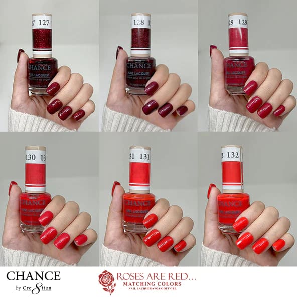 Chance Matching Color Gel & Nail Lacquer 0.5oz - 36 Colors #109 - #144 - Roses Are Red... Collection w/ 2 set Color Chart - OceanNailSupply