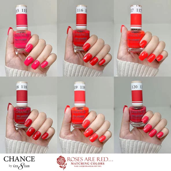 Chance Matching Color Gel & Nail Lacquer 0.5oz - 36 Colors #109 - #144 - Roses Are Red... Collection w/ 2 set Color Chart - OceanNailSupply