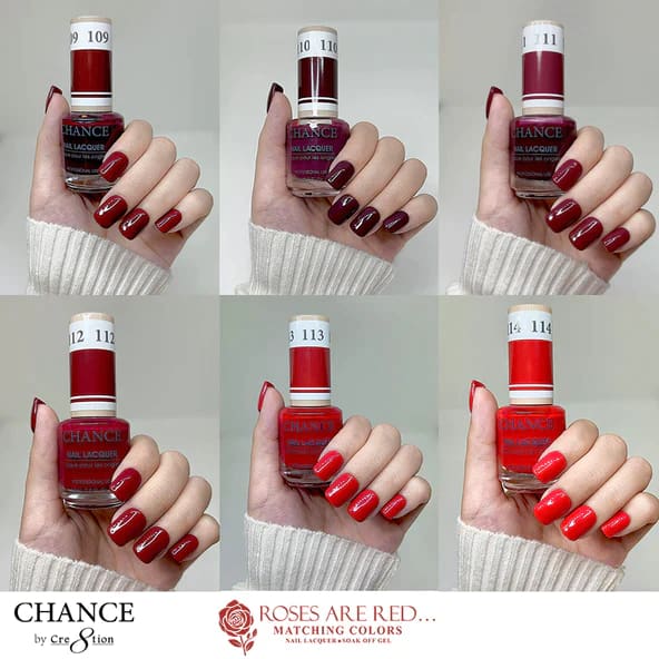 Chance Matching Color Gel & Nail Lacquer 0.5oz - 36 Colors #109 - #144 - Roses Are Red... Collection w/ 2 set Color Chart - OceanNailSupply