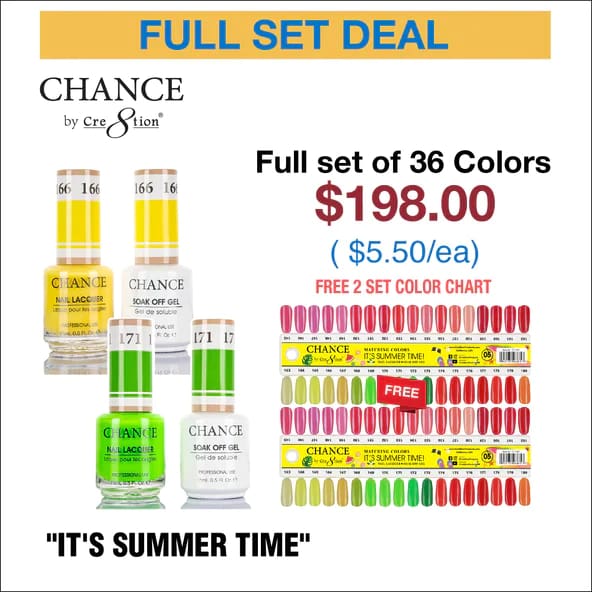 Chance Matching Color Gel & Nail Lacquer 0.5oz - 36 Colors #145 - #180 - Summer/Neon Shades Collection w/ 2 set Color Chart -