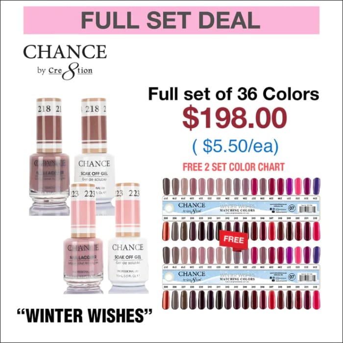 Chance Matching Color Gel & Nail Lacquer 0.5oz - 36 Colors #217 - #252 - Winter Wishes Collection w/ 2 set Color Chart - OceanNailSupply