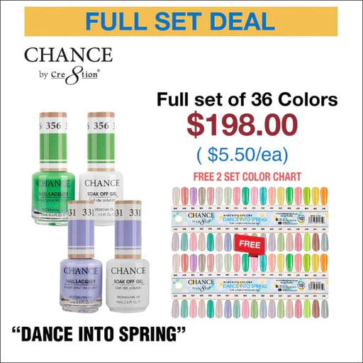 Chance Matching Color Gel & Nail Lacquer 0.5oz - 36 Colors #325 - #360 - Dance Into Spring Shades Collection w/ 2 set Color Chart -