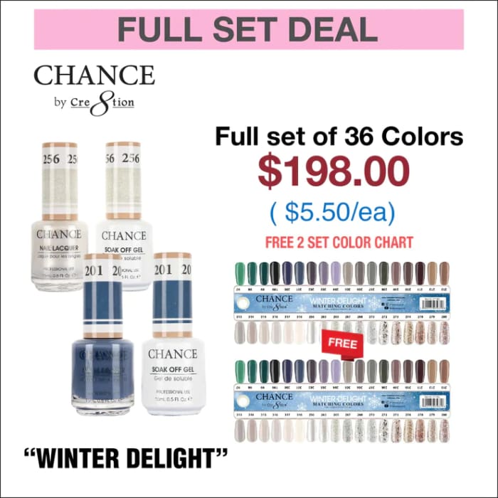 Chance Matching Color Gel & Nail Lacquer 0.5oz - 36 Colors #97 - #280 - Winter Delight Collection w/ 2 set Color Chart - OceanNailSupply