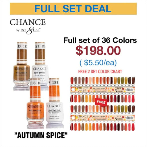 Chance Matching Color Gel & Nail Lacquer 0.5oz - 36 Colors - Hello Autumn Collection w/ 2 sets Color Chart - OceanNailSupply