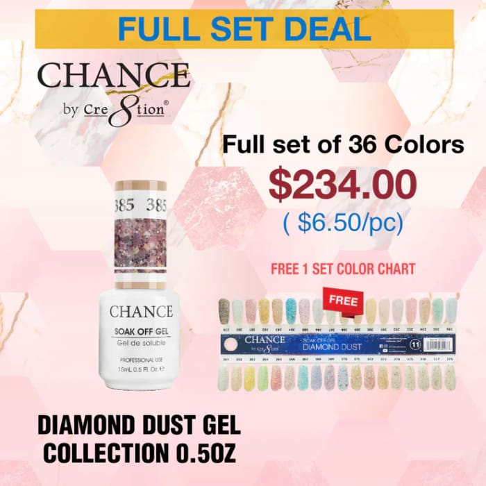 Chance Soak Off Gel 0.5oz - Diamond Dust Collection - Full set 36 New Colors #361 - #396 - OceanNailSupply