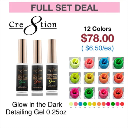 Cre8tion Detailing Nail Art Gel - Glow In The Dark Collection OceanNailSupply