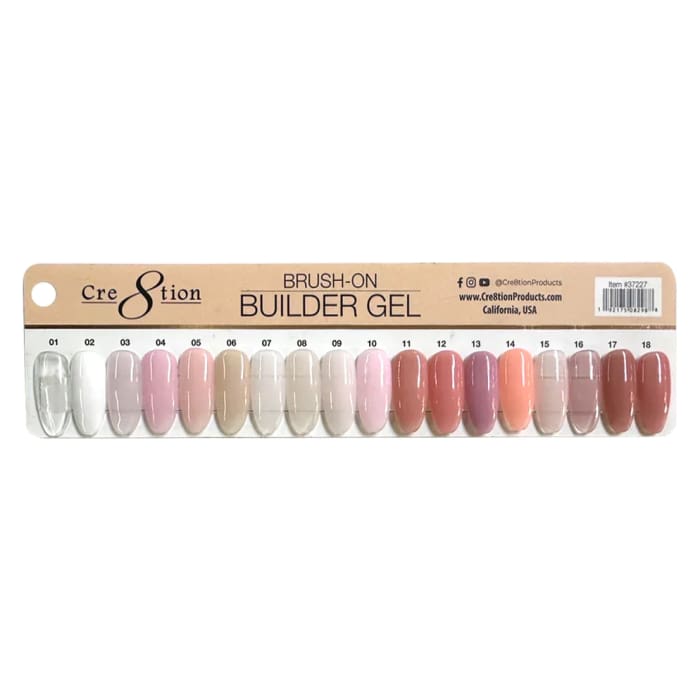 Cre8tion Gel Collection - Overlay/ Brush on Builder 0.5oz Full Set 18 Colors w/ 1 Color Chart OceanNailSupply
