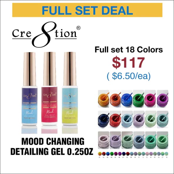 Cre8tion Mood Changing Detailing Gel 0.25oz - Full set 18 colors - OceanNailSupply