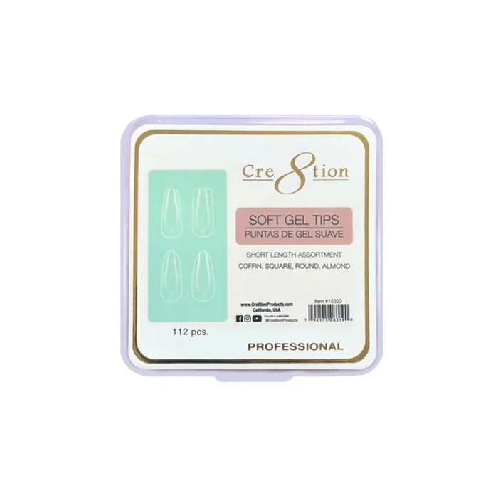 Cre8tion Soft Gel Tips Short Length Assorted Shapes Trail Box (112pcs) - OceanNailSupply