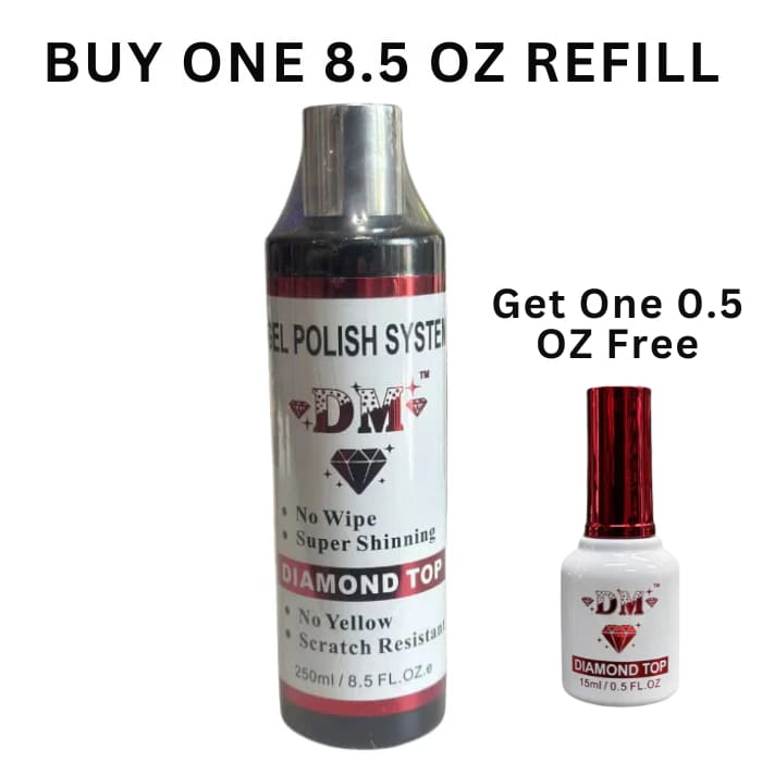 DM Top Gel No Wipe - 8.5 oz. Refill + (One Free 0.5oz Bottle) - OceanNailSupply