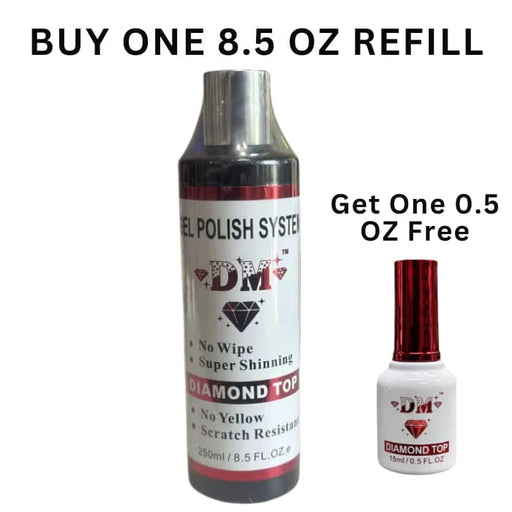 DM Top Gel No Wipe - 8.5 oz. Refill + (One Free 0.5oz Bottle) - OceanNailSupply