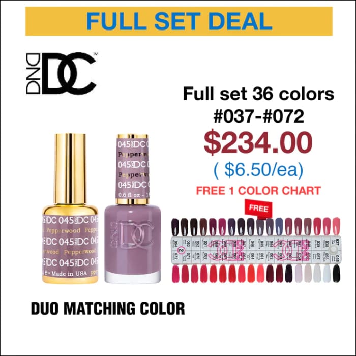 DND DC Duo Matching Color - Full set 36 colors #037 - #072 w/ 1 Color Chart #2 - OceanNailSupply