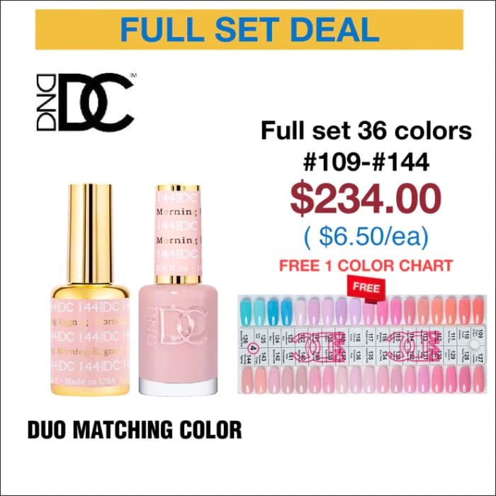 DND DC Duo Matching Color - Full set 36 colors #109 - #144 w/ 1 Color Chart #4 - OceanNailSupply