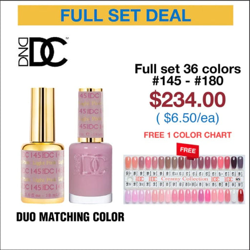 DND DC Duo Matching Color - Full set 36 colors #145 - #180 - Creamy Collection w/ 1 Color Chart #5 - OceanNailSupply