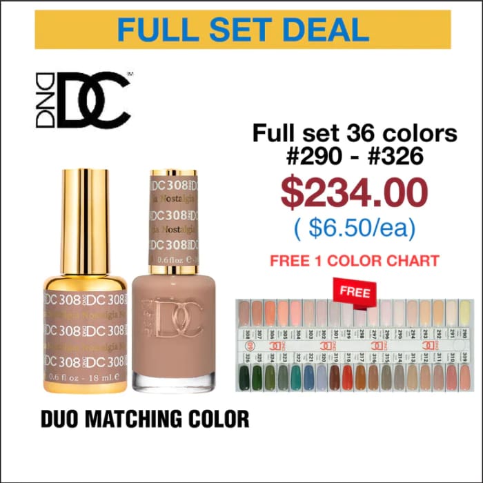 DND DC Duo Matching Color - Full set 36 colors #290 - #326 w/ Color Chart #9 - OceanNailSupply
