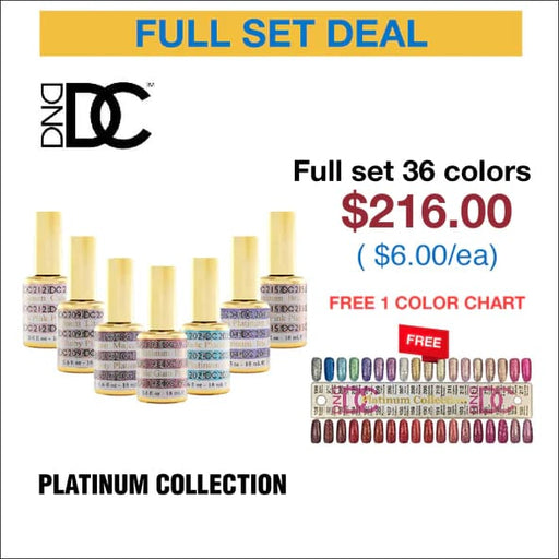 DND DC Platinum Gel Collection 0.5oz - Full set 36 Colors - 6 #181 - #217 w/ Color Chart - OceanNailSupply