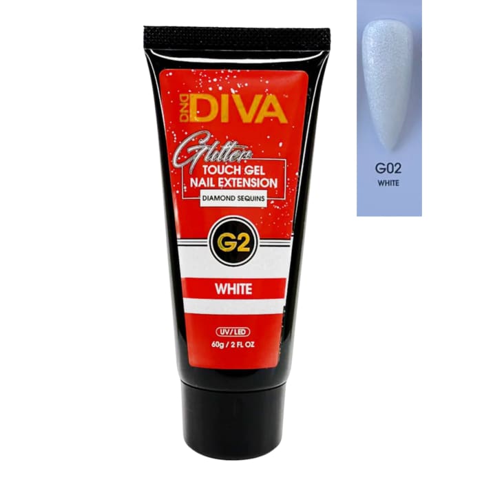 DND Diva Glitter Touch Gel (Polygel) - G02 White - OceanNailSupply