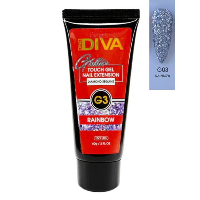 DND Diva Glitter Touch Gel (Polygel) - G03 Rainbow - OceanNailSupply