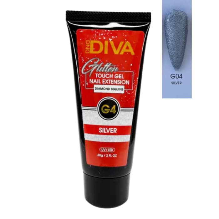 DND Diva Glitter Touch Gel (Polygel) - G04 Silver - OceanNailSupply