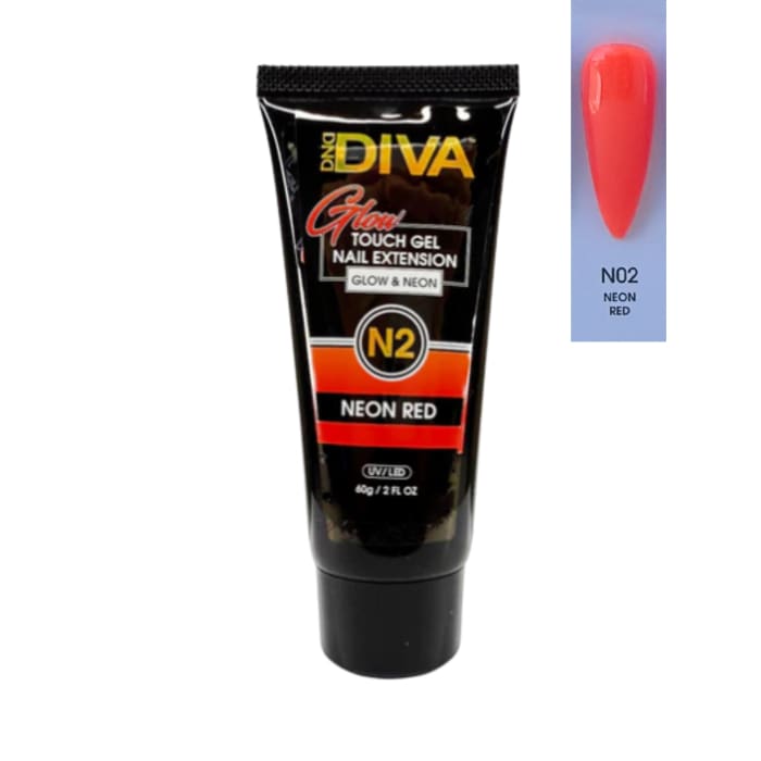 DND Diva Glow Touch Gel (Polygel) - N02 Neon Red - OceanNailSupply