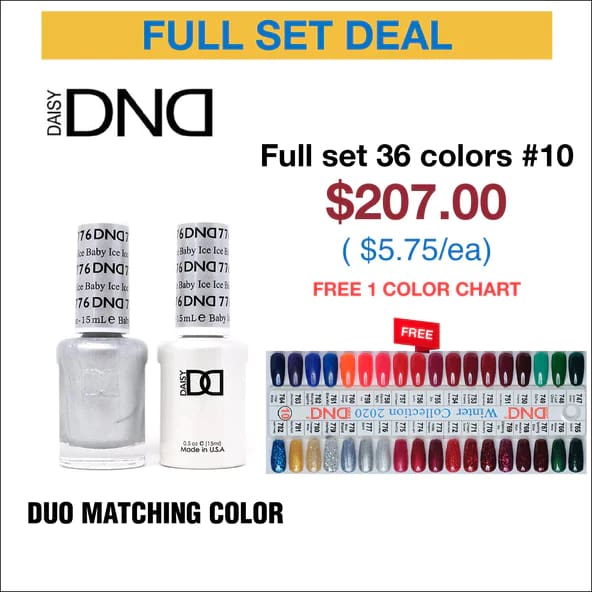 DND Duo Matching Color - Full set 36 colors - 10 #747 - #782 w/ 1 Color Chart - OceanNailSupply