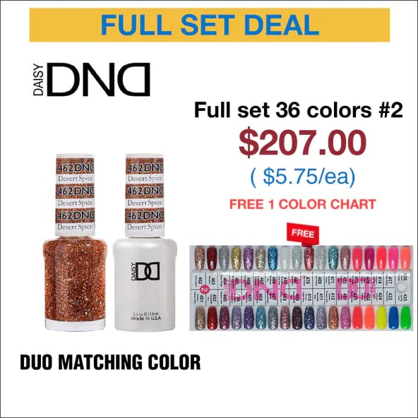DND Duo Matching Color - Full set 36 colors - #2 w/ 1 Color Chart - OceanNailSupply