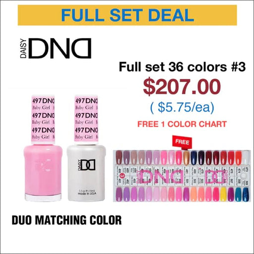 DND Duo Matching Color - Full set 36 colors - 3 #473 - #509 w/ 1 Color Chart - OceanNailSupply